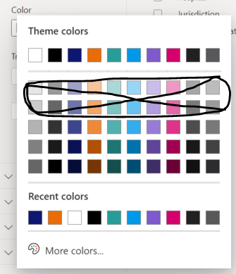 Screenshot of the Power BI template, with all lighter shades of the colors crossed out. The lighter shades do not contrast sufficiently with white.